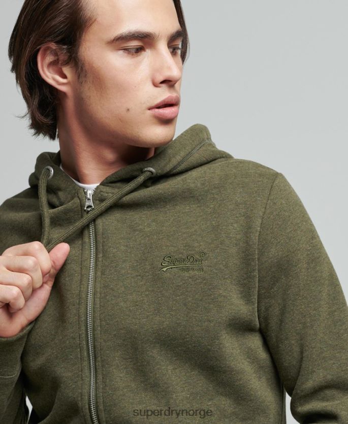 Superdry kaki klær 86P46D805 vintage hettegenser med glidelås i økologisk bomull menn