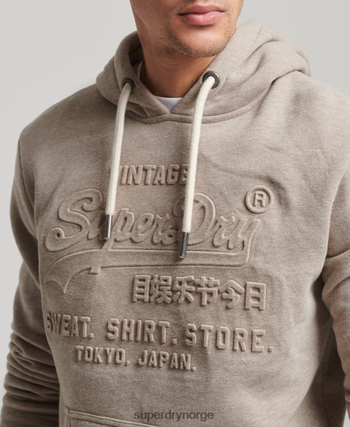 Superdry krem klær 86P46D737 vintage hettegenser med preget logo menn