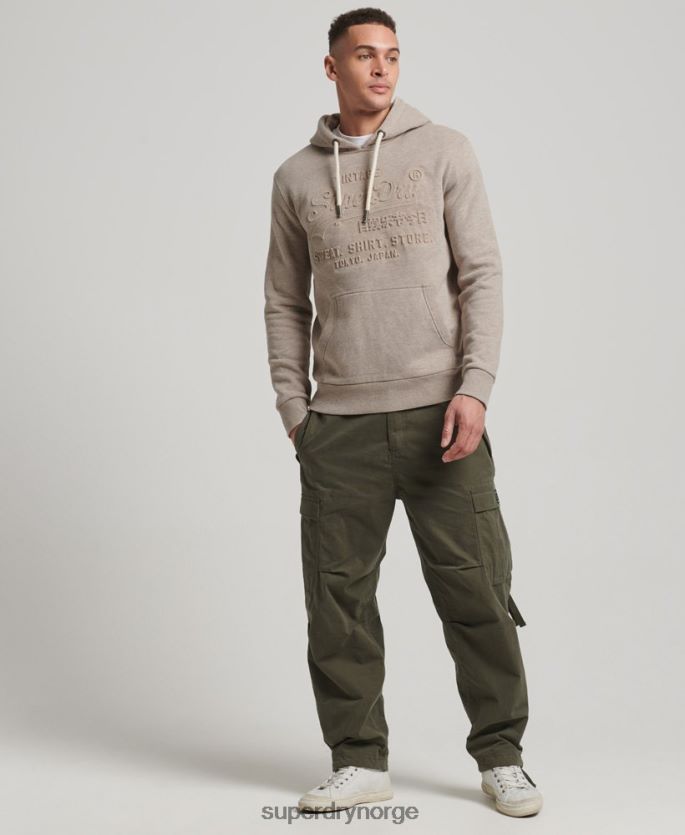 Superdry krem klær 86P46D737 vintage hettegenser med preget logo menn