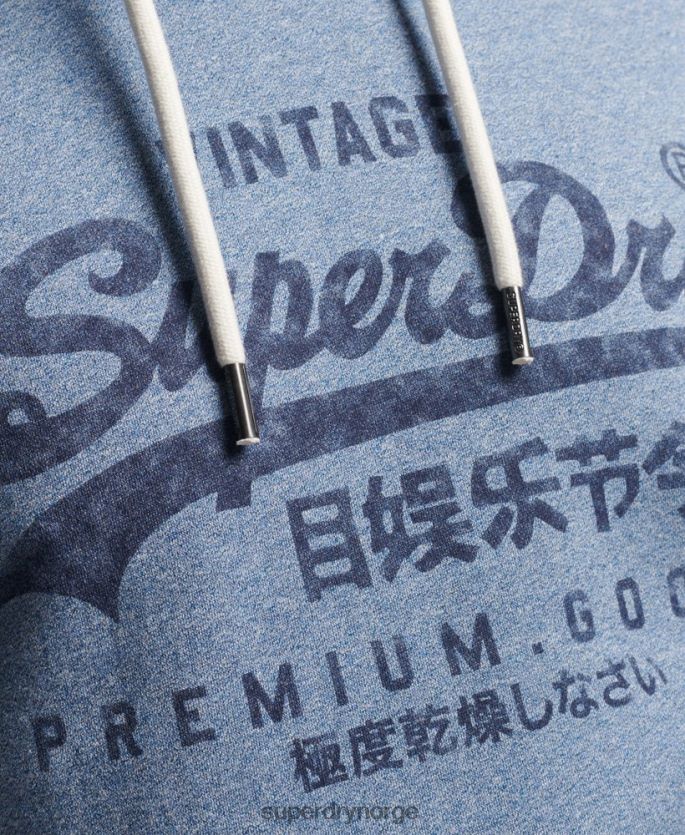 Superdry lyse blå klær 86P46D488 vintage logo americana hettegenser menn