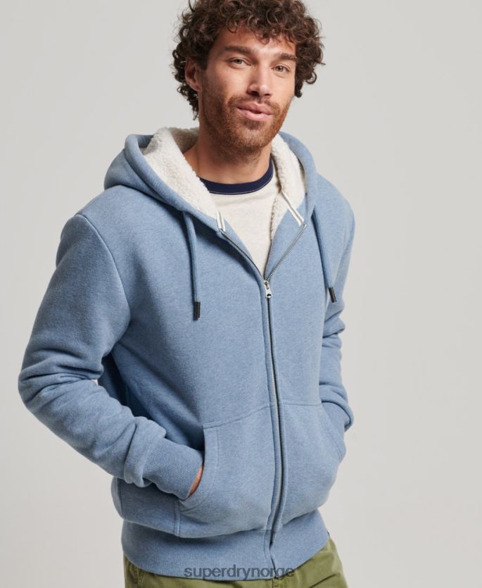 Superdry lyse blå klær 86P46D4988 essensiell borg-fôret hettegenser med glidelås menn