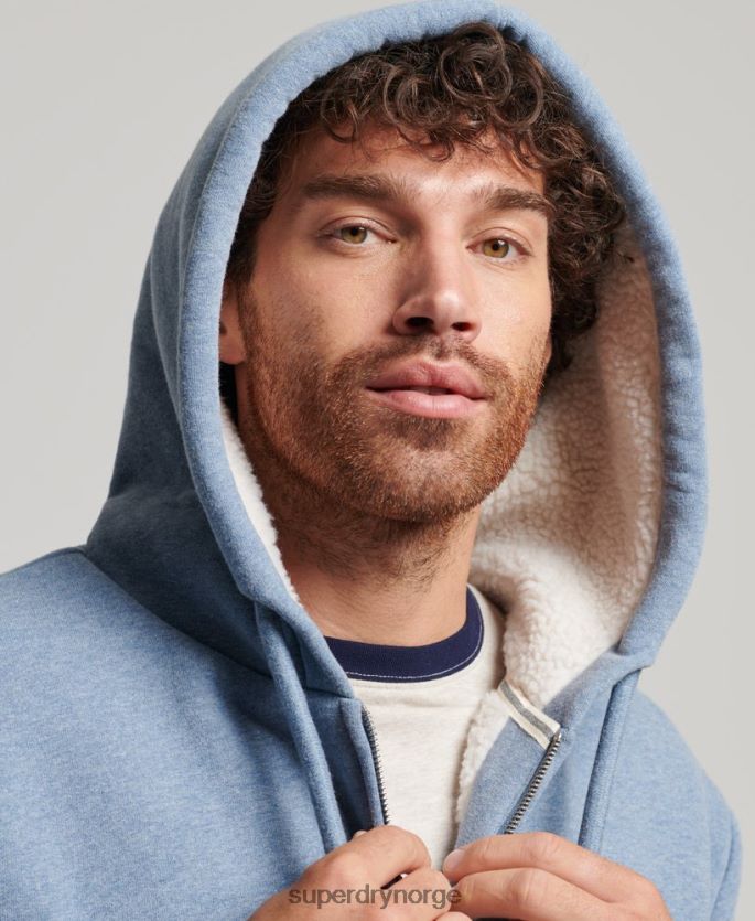 Superdry lyse blå klær 86P46D4988 essensiell borg-fôret hettegenser med glidelås menn