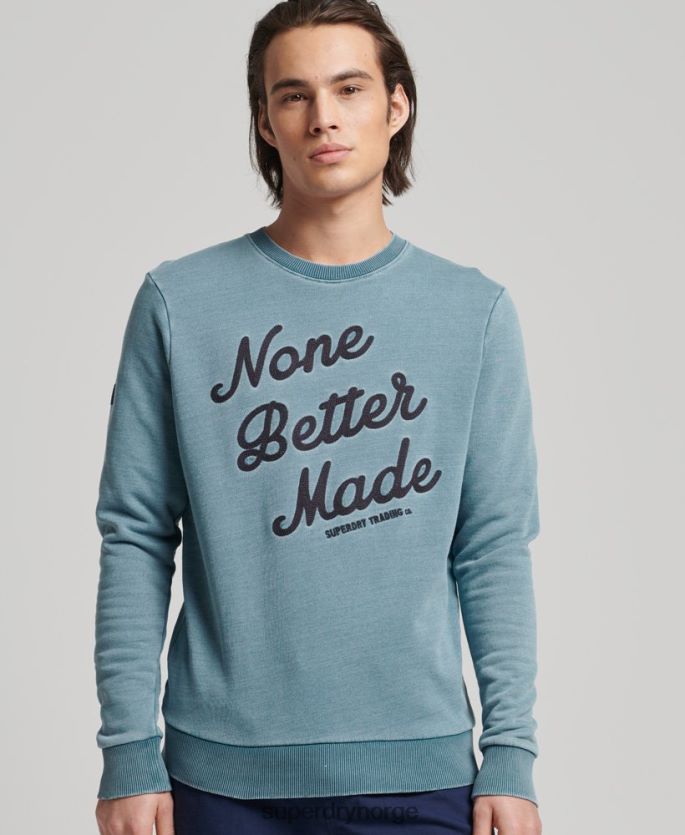 Superdry lyse blå klær 86P46D5018 vintage script stil indigo crew sweatshirt menn