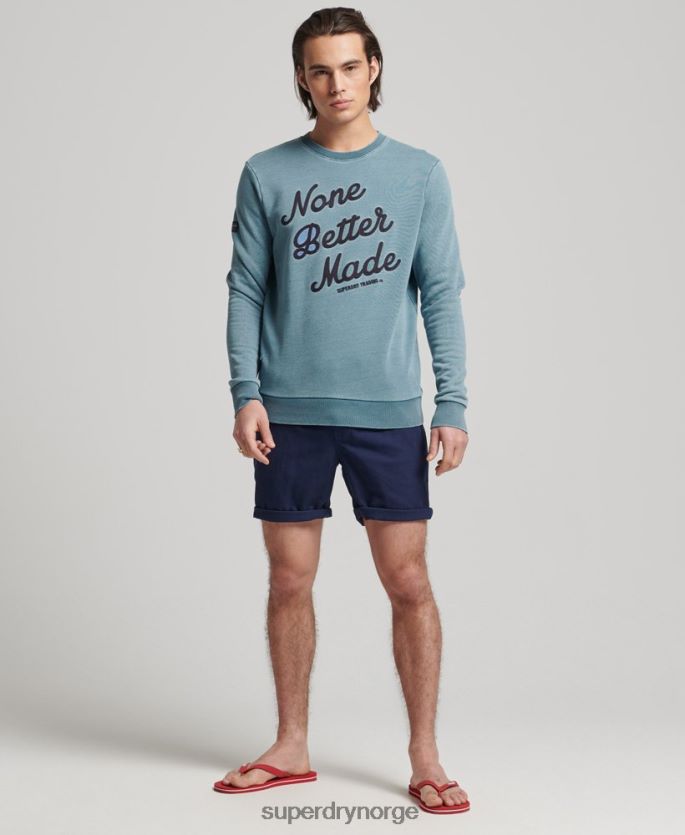 Superdry lyse blå klær 86P46D5018 vintage script stil indigo crew sweatshirt menn