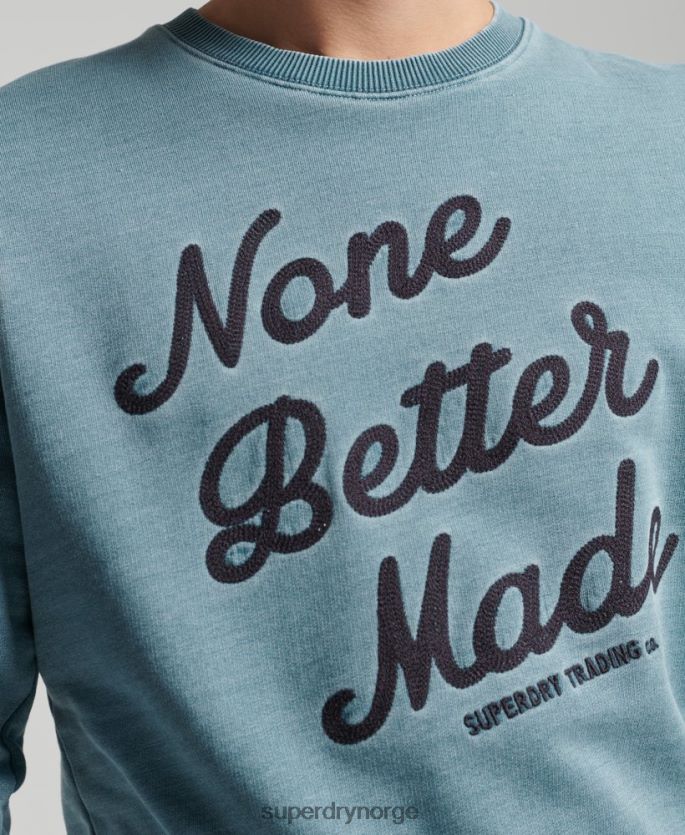 Superdry lyse blå klær 86P46D5018 vintage script stil indigo crew sweatshirt menn