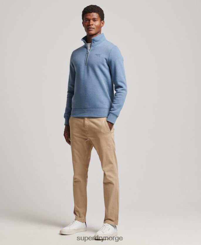 Superdry lyse blå klær 86P46D5159 genser med halv glidelås i økologisk bomull menn