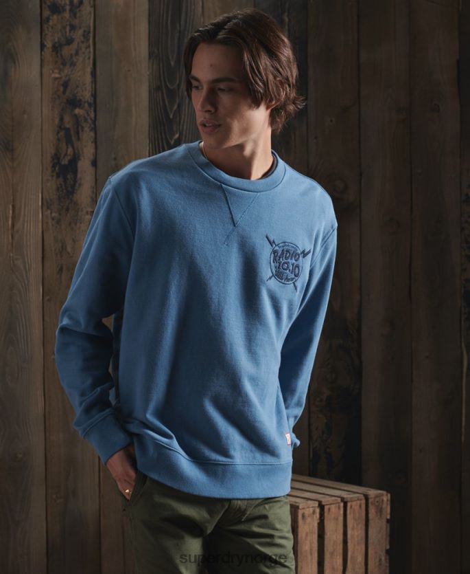 Superdry lyse blå klær 86P46D5234 begrenset opplag tørr grafisk genser menn