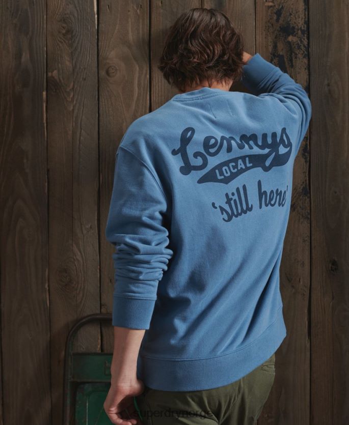 Superdry lyse blå klær 86P46D5234 begrenset opplag tørr grafisk genser menn