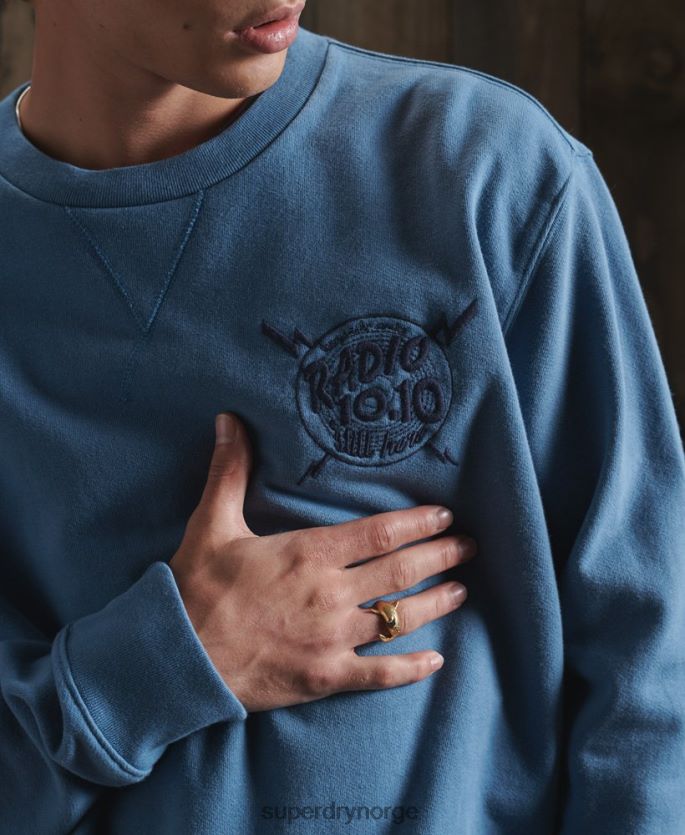 Superdry lyse blå klær 86P46D5234 begrenset opplag tørr grafisk genser menn