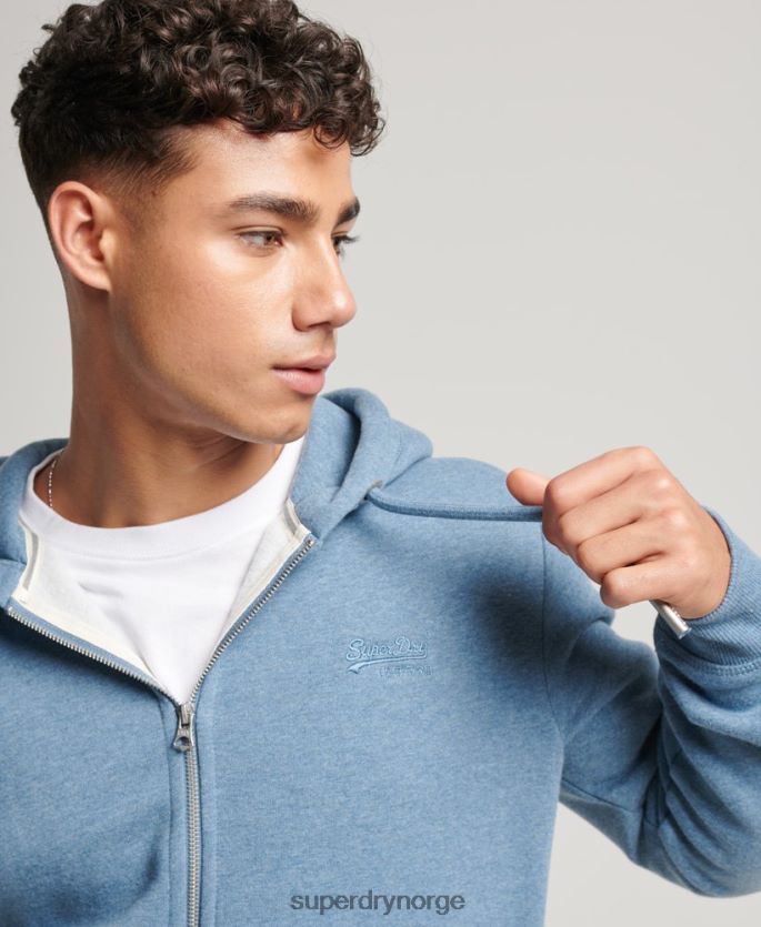 Superdry lyse blå klær 86P46D627 vintage logo brodert hettegenser med glidelås menn
