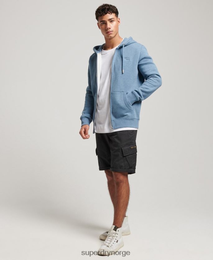 Superdry lyse blå klær 86P46D627 vintage logo brodert hettegenser med glidelås menn