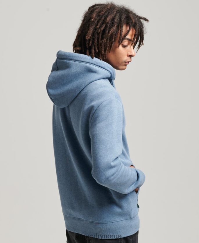 Superdry lyse blå klær 86P46D704 vintage logobrodert hettegenser med glidelås i økologisk bomull menn