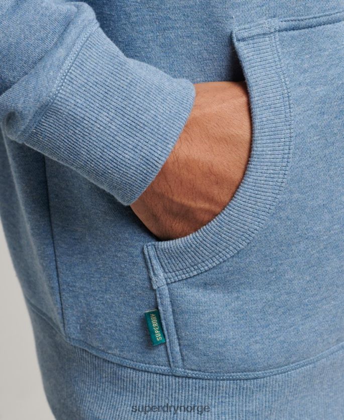 Superdry lyse blå klær 86P46D704 vintage logobrodert hettegenser med glidelås i økologisk bomull menn
