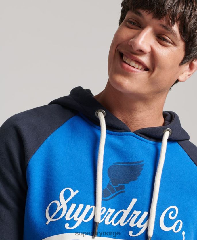 Superdry lyse blå klær 86P46D719 vintage achilles raglan hettegenser menn