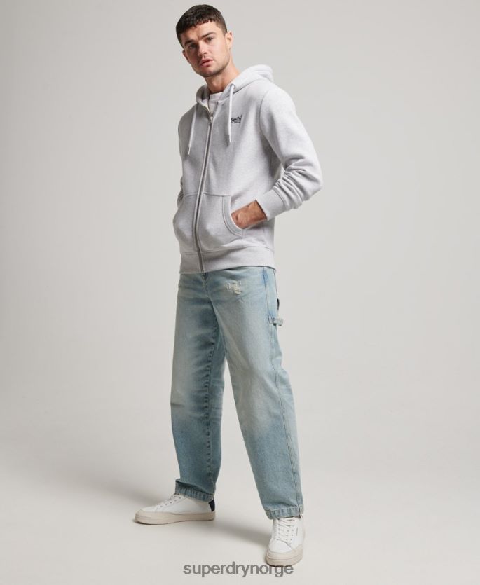 Superdry lysegrå klær 86P46D463 vintage logo brodert hettegenser med glidelås menn