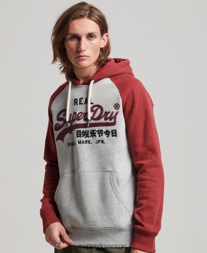 Superdry lysegrå klær 86P46D486 raglan-hettegenser i økologisk bomull, vintage-logo menn