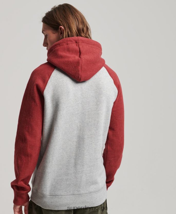 Superdry lysegrå klær 86P46D486 raglan-hettegenser i økologisk bomull, vintage-logo menn