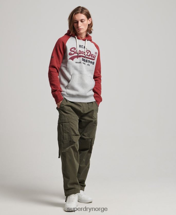 Superdry lysegrå klær 86P46D486 raglan-hettegenser i økologisk bomull, vintage-logo menn