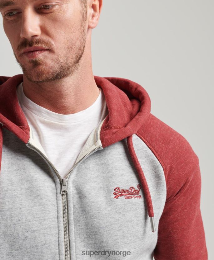 Superdry lysegrå klær 86P46D498 hettegenser med baseball-glidelås i økologisk bomull menn