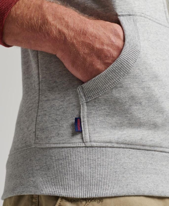 Superdry lysegrå klær 86P46D498 hettegenser med baseball-glidelås i økologisk bomull menn