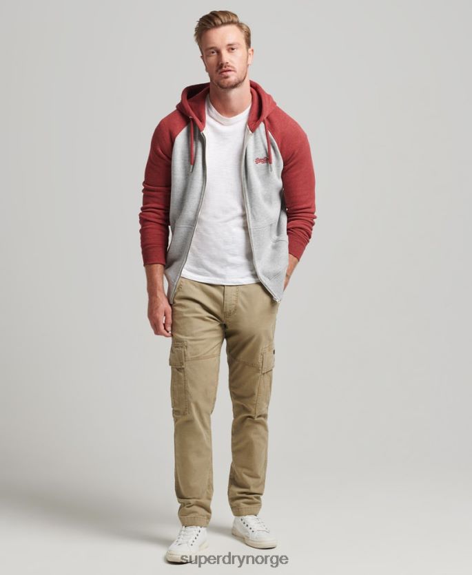 Superdry lysegrå klær 86P46D498 hettegenser med baseball-glidelås i økologisk bomull menn