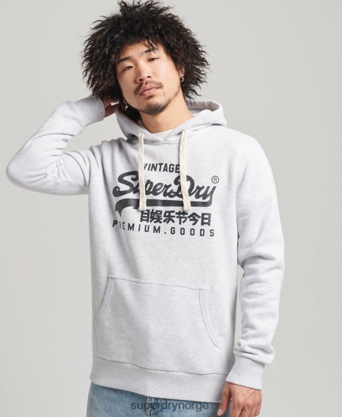 Superdry lysegrå klær 86P46D5082 vintage hettegenser med logo og arv menn
