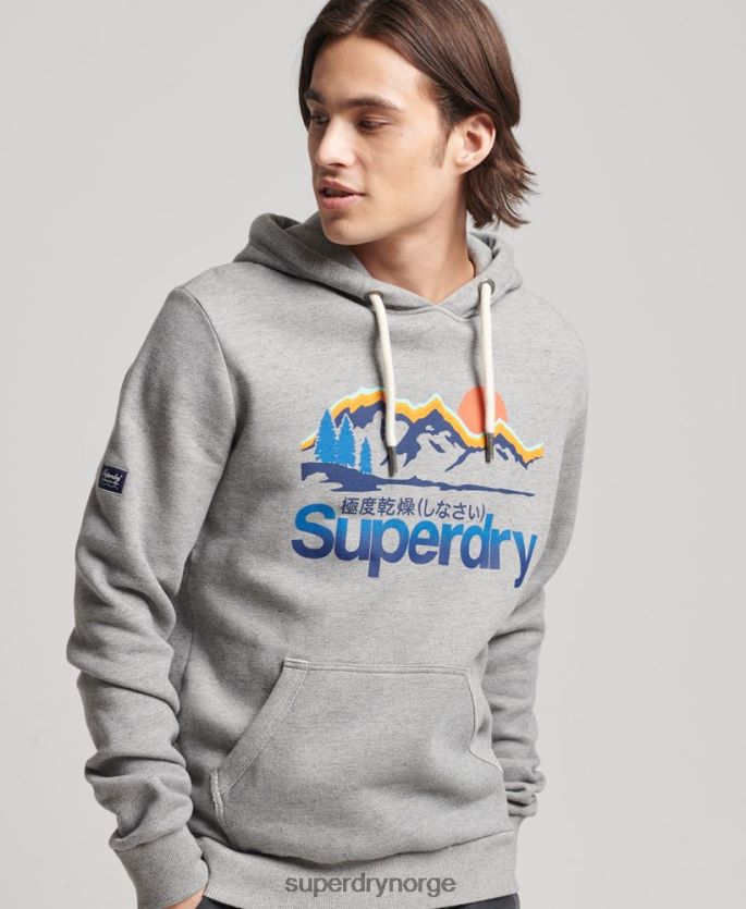 Superdry lysegrå klær 86P46D5129 kjernelogo flott utendørs hettegenser menn