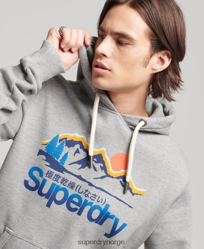 Superdry lysegrå klær 86P46D5129 kjernelogo flott utendørs hettegenser menn