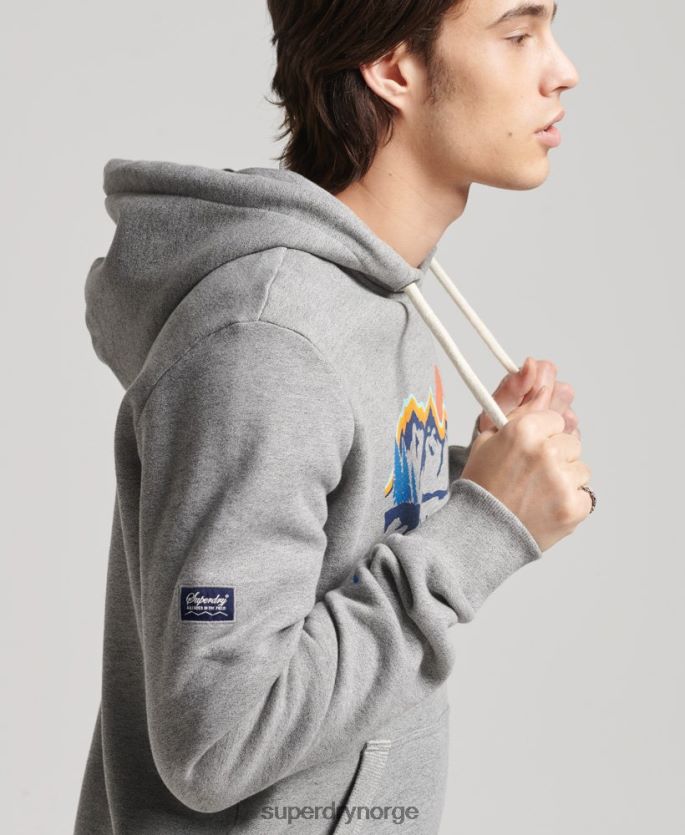 Superdry lysegrå klær 86P46D5129 kjernelogo flott utendørs hettegenser menn