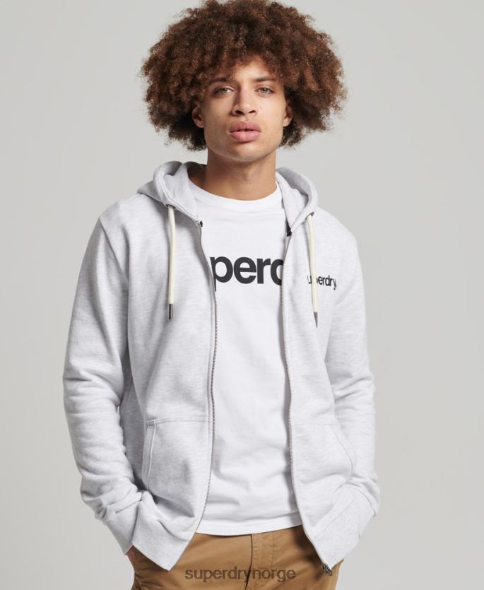 Superdry lysegrå klær 86P46D5150 vintage kjernelogo klassisk hettegenser med glidelås menn