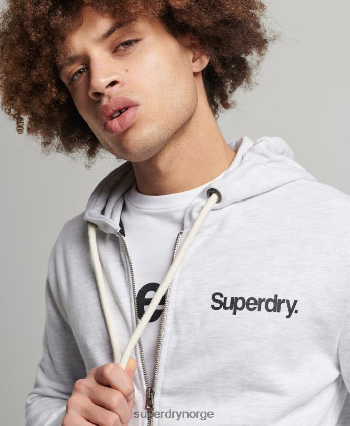 Superdry lysegrå klær 86P46D5150 vintage kjernelogo klassisk hettegenser med glidelås menn