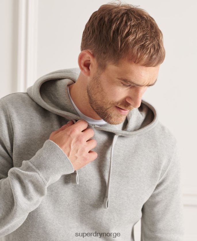 Superdry lysegrå klær 86P46D5207 essensiell hettegenser i økologisk bomull menn