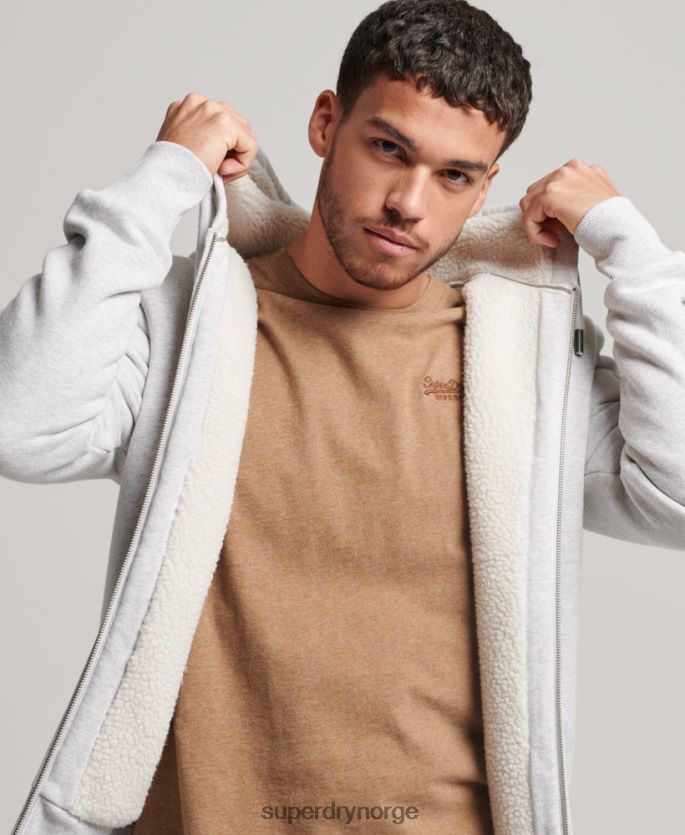 Superdry lysegrå klær 86P46D534 essensiell borg-fôret hettegenser med glidelås menn