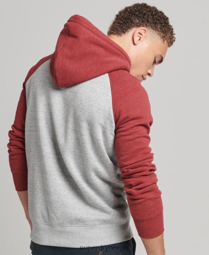 Superdry lysegrå klær 86P46D548 vintage logo baseball hettegenser i økologisk bomull menn