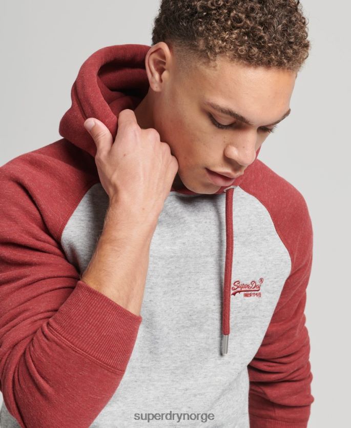 Superdry lysegrå klær 86P46D548 vintage logo baseball hettegenser i økologisk bomull menn