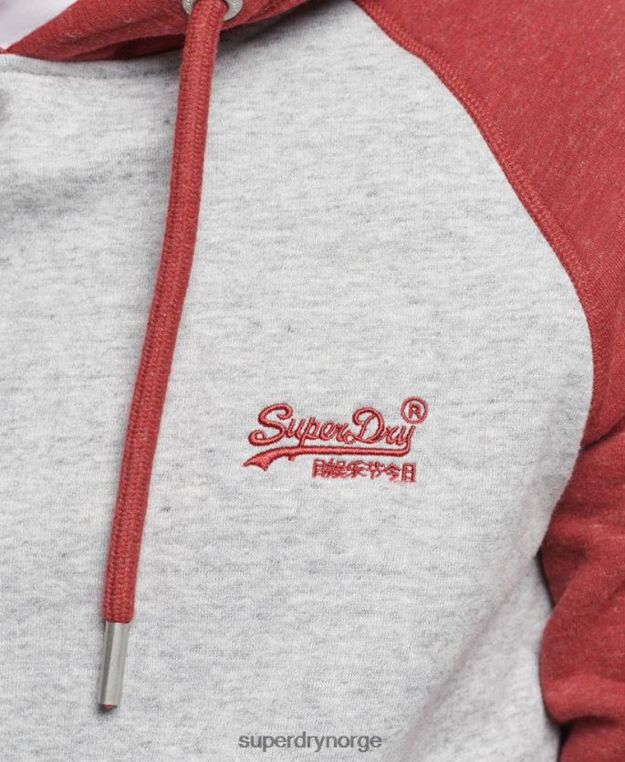 Superdry lysegrå klær 86P46D548 vintage logo baseball hettegenser i økologisk bomull menn