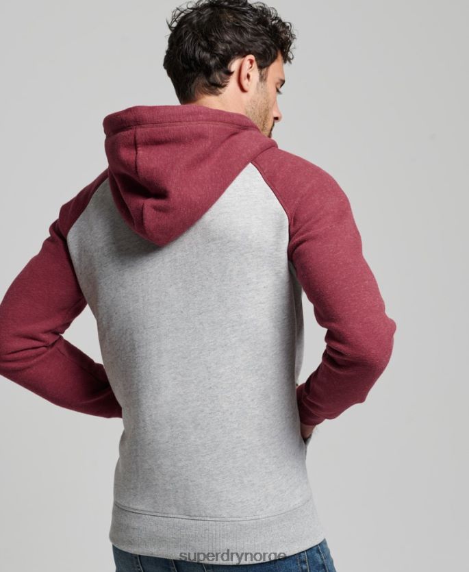 Superdry lysegrå klær 86P46D557 vintage logo brodert baseball hettegenser med glidelås menn