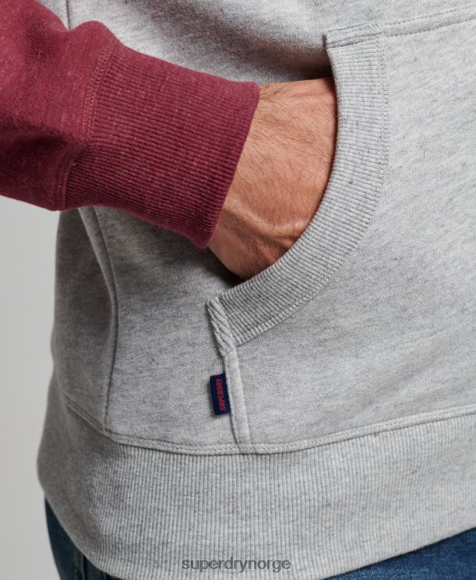 Superdry lysegrå klær 86P46D557 vintage logo brodert baseball hettegenser med glidelås menn