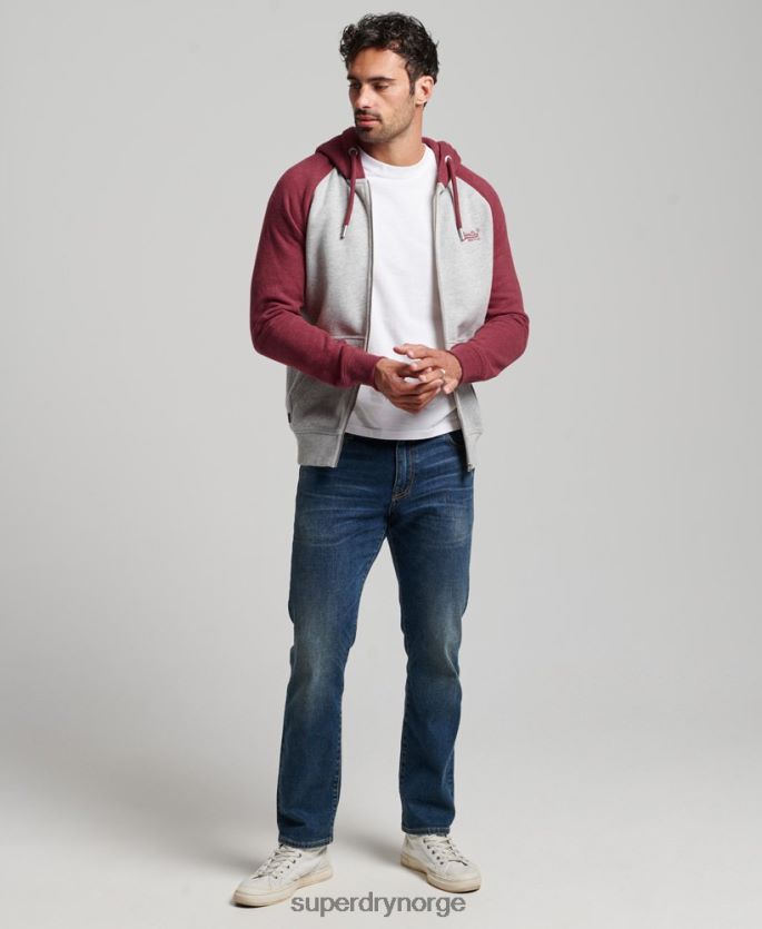 Superdry lysegrå klær 86P46D557 vintage logo brodert baseball hettegenser med glidelås menn