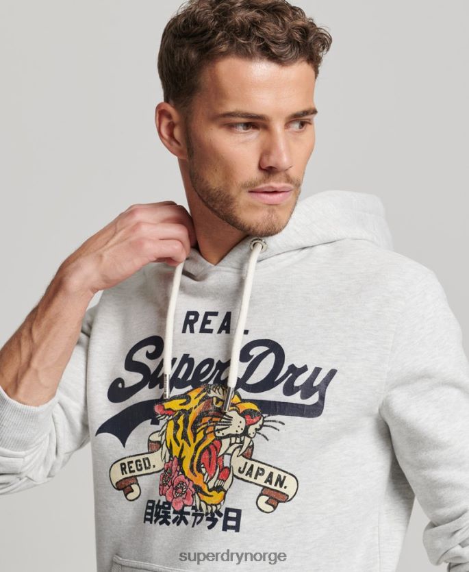 Superdry lysegrå klær 86P46D615 vintage logo-fortelling hettegenser menn