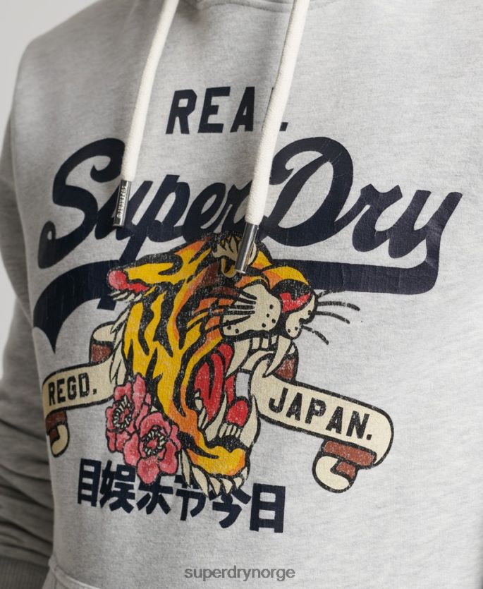 Superdry lysegrå klær 86P46D615 vintage logo-fortelling hettegenser menn