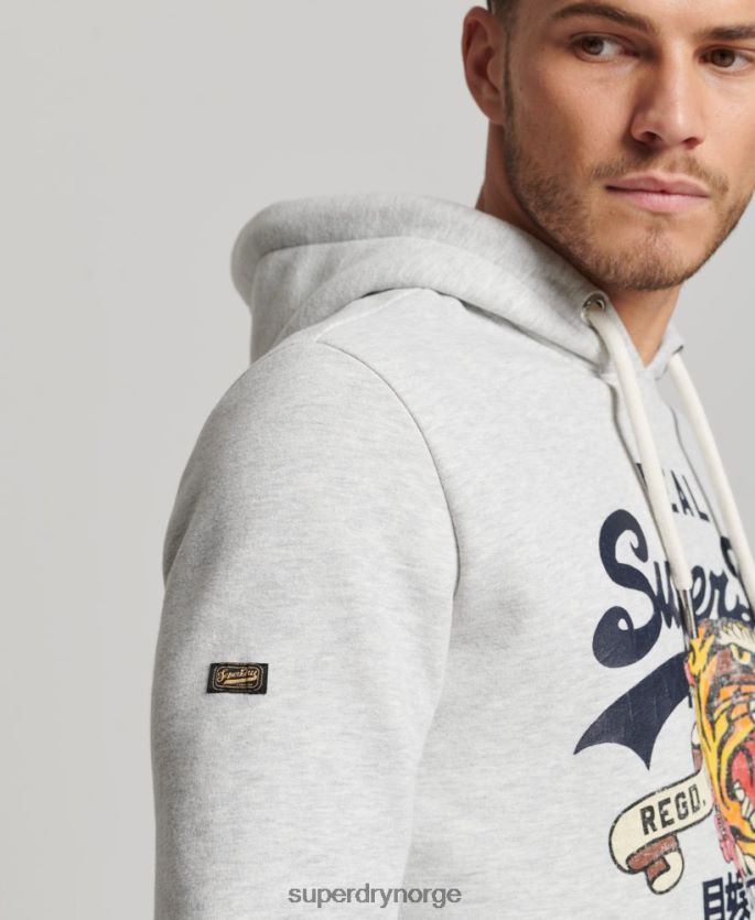 Superdry lysegrå klær 86P46D615 vintage logo-fortelling hettegenser menn