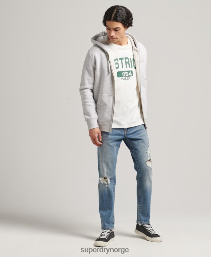 Superdry lysegrå klær 86P46D641 vintage logobrodert hettegenser med glidelås i økologisk bomull menn