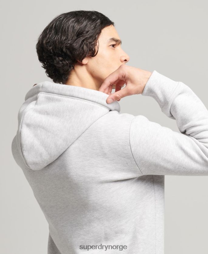 Superdry lysegrå klær 86P46D641 vintage logobrodert hettegenser med glidelås i økologisk bomull menn
