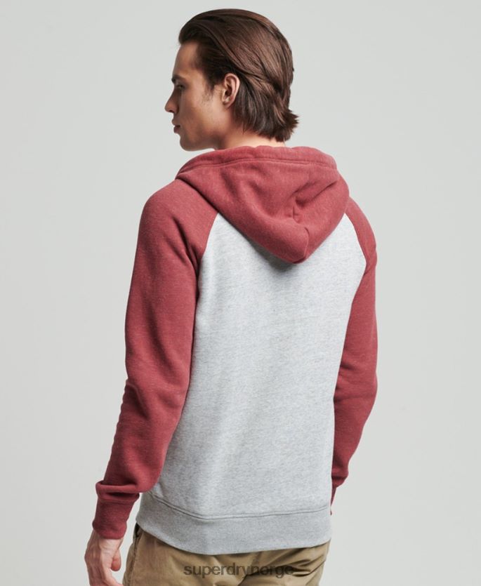 Superdry lysegrå klær 86P46D674 organisk bomull vintage logo baseball hettegenser med glidelås menn