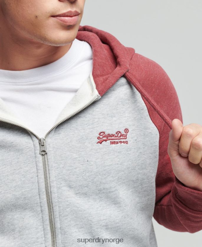 Superdry lysegrå klær 86P46D674 organisk bomull vintage logo baseball hettegenser med glidelås menn