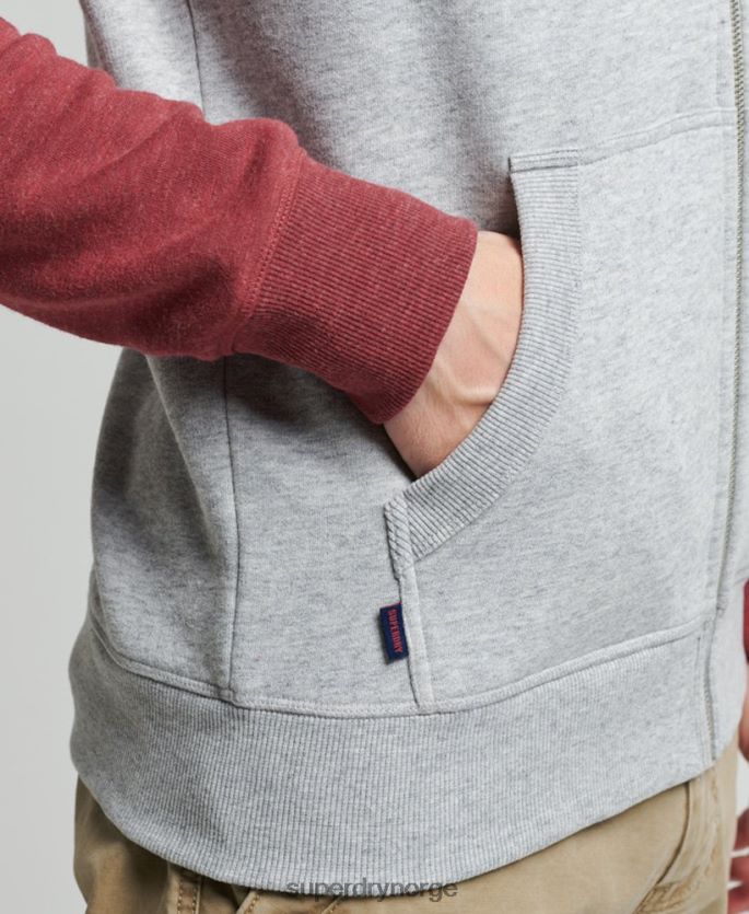 Superdry lysegrå klær 86P46D674 organisk bomull vintage logo baseball hettegenser med glidelås menn