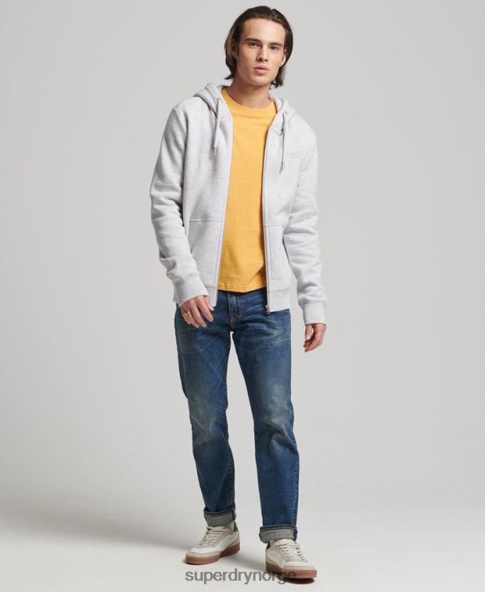 Superdry lysegrå klær 86P46D676 vintage logobrodert hettegenser med glidelås i økologisk bomull menn