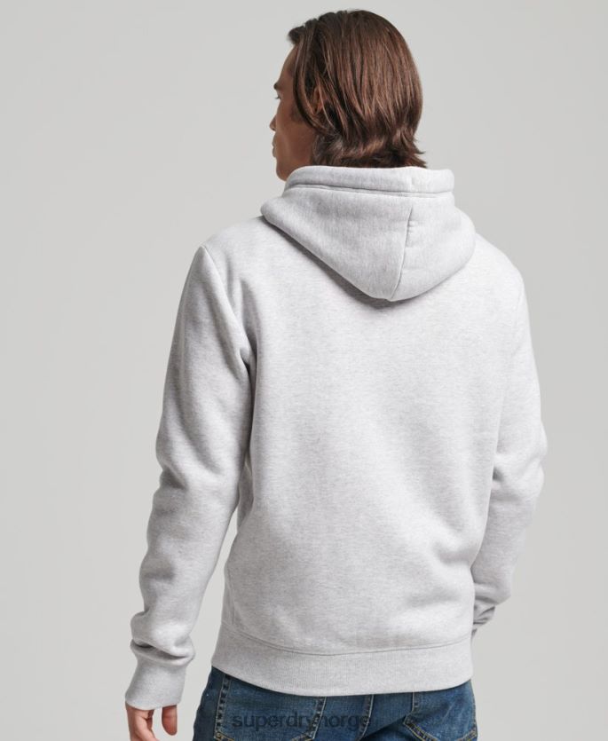 Superdry lysegrå klær 86P46D676 vintage logobrodert hettegenser med glidelås i økologisk bomull menn