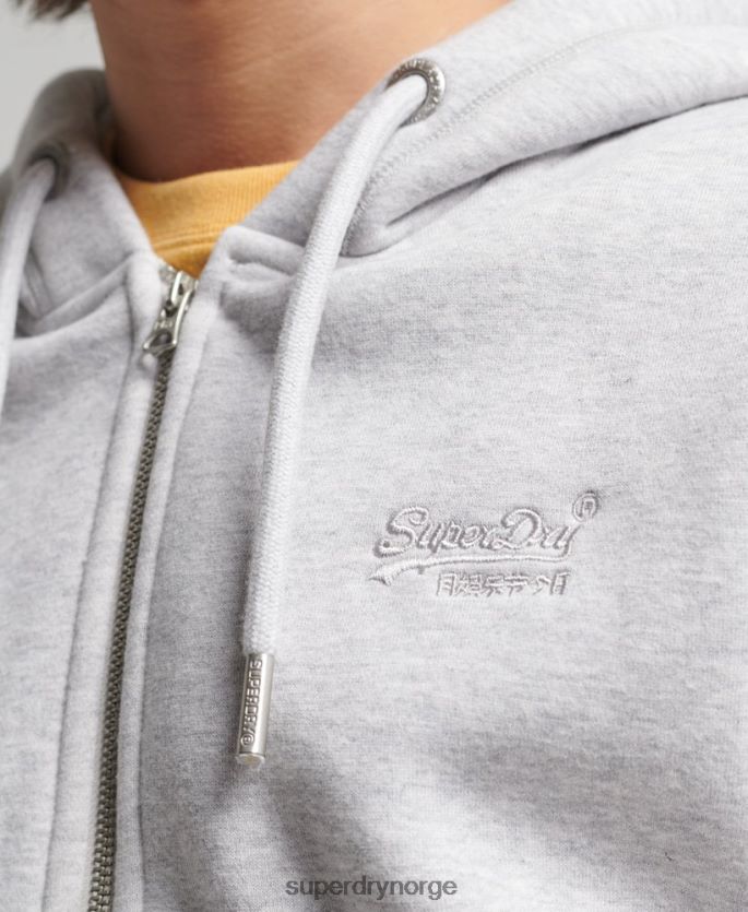 Superdry lysegrå klær 86P46D676 vintage logobrodert hettegenser med glidelås i økologisk bomull menn